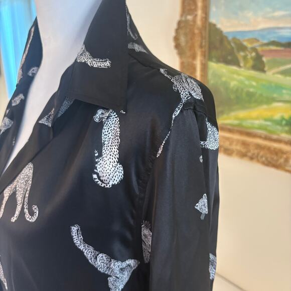 L’Agence Tyler Silk Leopard Cat Print Button Down Shirt Blouse Black Large NWT - Picture 12 of 13